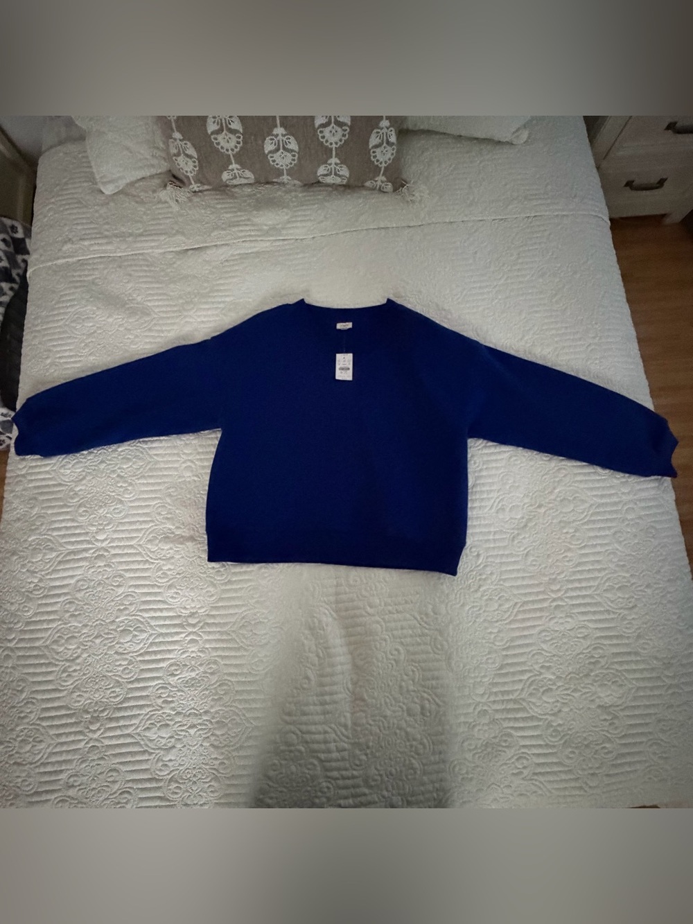 NWT J.Crew Royal Blue Fleece V-Neck Oversized Sweatshirt Medium